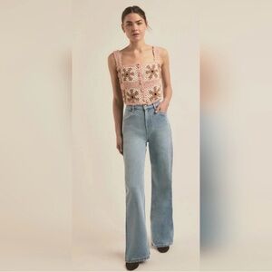 Favorite Daughter Crochet Daisy Crop Top Wool Blend Pink Size Medium